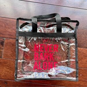 Clear Tote Bag with Black Trim and Red Text